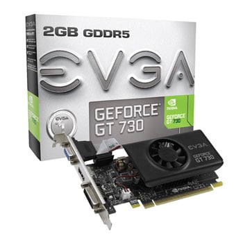 EVGA 2GB EVGA GeForce GT 730, 28nm, 5010MHz GDDR5, GPU 902MHz, 384 Cores, Low Profile, HDMI/DVI-D/D-SUB VGA