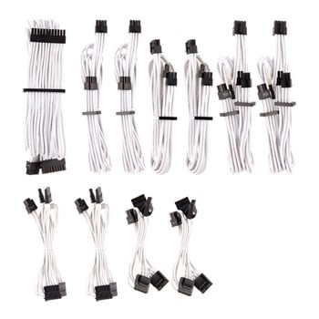 Corsair Premium Individually Sleeved PSU Cables Pro Kit, Type4 Gen4, White, Mesh Paracord, In-Line Capacitors