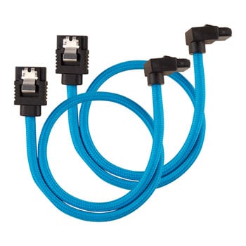 Corsair 30cm CORSAIR Premium Sleeved SATA Cable, SATA 6Gbps, 90° Connector, Blue, Mesh Paracord Sleeve, Locking Latches