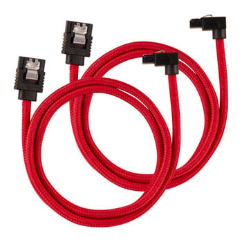 Corsair 60cm CORSAIR Premium Sleeved SATA Cable, SATA 6Gbps, 90° Connector, Red, Mesh Paracord Sleeve, Locking Latches