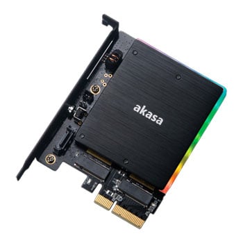 Akasa AK-PCCM2P-03 SSD Adapter Card, 1x PCIe/NVMe (M-Key), 1x SATA (B+M Key) M.2 2230/42/60/80 Support, RGB, Heatsink