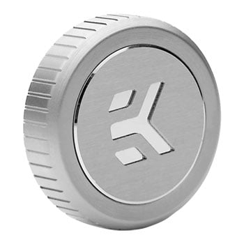 EK EK-Quantum Torque Water Cooling Plug w/ Badge, G1/4", 23mm Diameter, CNC Machined Brass, Rubber O-Ring, Satin Titanium