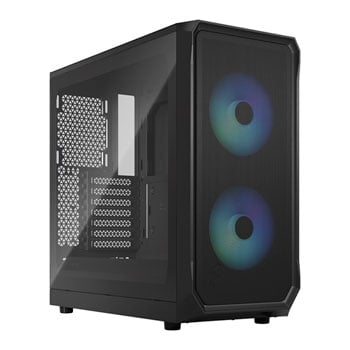 Fractal Design Fractal Focus 2 RGB, Black, Mid Tower Chassis w/ Tempered Glass Window, 2x 140mm RGB Fans, USB 3.0, ATX/mATX/mITX