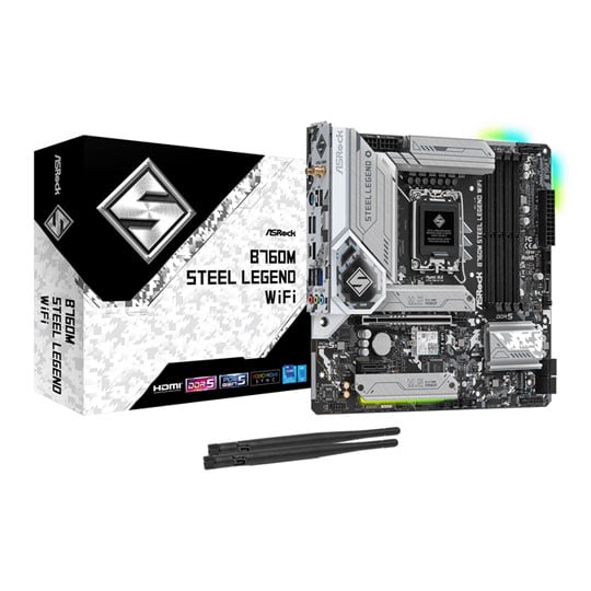 ASRock B760M STEEL LEGEND WIFI, Intel B760, LGA1700, DDR5, SATA3, PCIe 5.0, 3x M.2, 2.5GbE, USB 3.2 Gen2, mATX