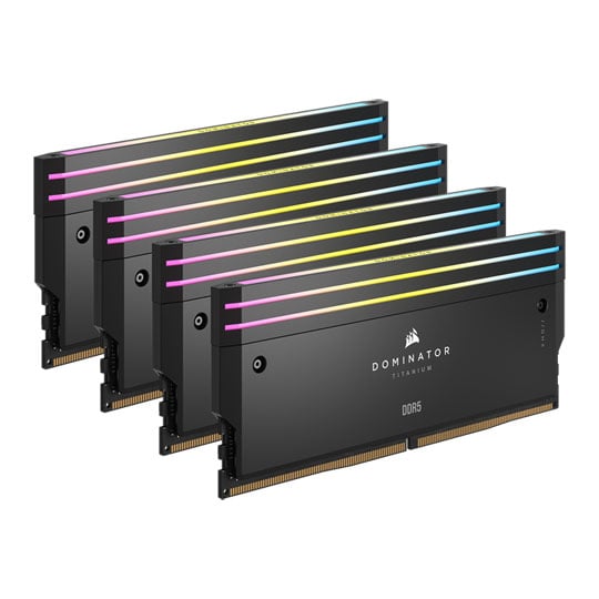 Corsair 64GB (4x16GB) CORSAIR DDR5 DOMINATOR Titanium RGB Black, PC5-51200 (6400), Non-ECC Unbuffered, CAS 32, XMP 3.0, 1.4V