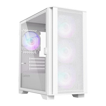 Montech AIR 100 ARGB Case, White, MicroATX Chassis w/ Tempered Glass Window, 4x 120mm ARGB Fans, MicroATX/Mini-ITX