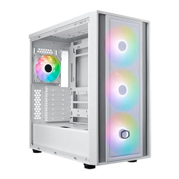 Cooler Master MasterBox 600 Mid Tower TG Chassis, White, 4x ARGB Fan, Rear-Connect Support, mITX, mATX, ATX, E-ATX