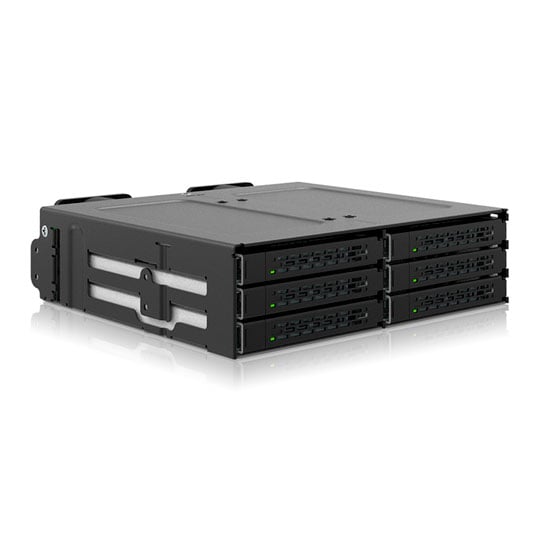 ICY DOCK ToughArmor MB118VP-B, 6 Bay 2.5" U.2/U.3 NVMe SSD (7mm) Mobile Rack Enclosure For External 5.25" Bay,3x SlimSAS
