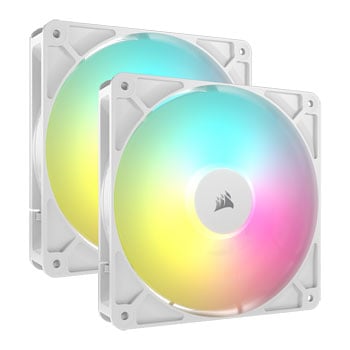 Corsair 140mm CORSAIR RS140 ARGB, 1700RPM, 95.5 CFM, Daisy-Chain 4-Pin PWM, AirGuide Cooling, MD Bearing, White, Dual Pack