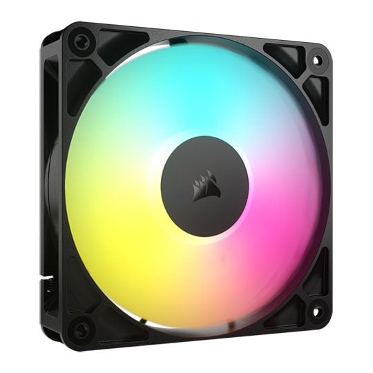 Corsair 120mm CORSAIR RS120 ARGB PWM Fan, 2100RPM, 72.8 CFM, Daisy-Chain 4-Pin PWM, AirGuide Cooling, MD Bearing, Black