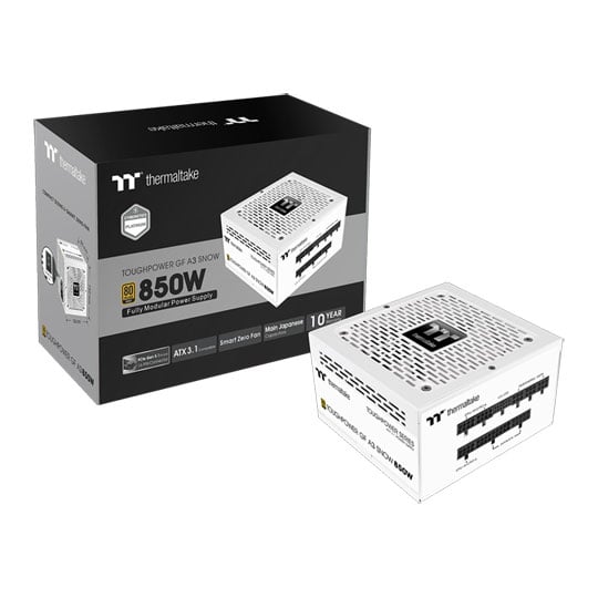 ThermalTake 850W Thermaltake GF A3 Snow, Modular, 80PLUS Gold, Cybernetics Platinum, Single Rail, PCIe 5.1, ATX 3.1, Smart Fan