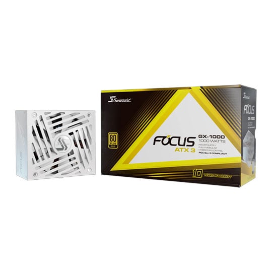 Seasonic 1000W Seasonic FOCUS GX, Fully Modular, ATX 3.1, PCIe 5.1, 80 PLUS Gold, EPS, Single Rail, 83A, 135mm Fan, PSU, White