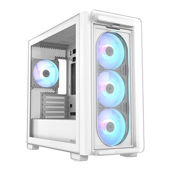 ASUS A23 PLUS Case, White, Compact Chassis w/ Tempered Glass, 4x 120mm ARGB Fans, USB 3.2 Type-C, MicroATX/Mini-ITX