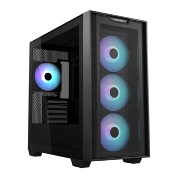 ASUS A21 PLUS Case, Black, Compact Chassis w/ Tempered Glass, 4x 120mm ARGB Fans, 2x USB 3.2 Gen1, MicroATX/Mini-ITX