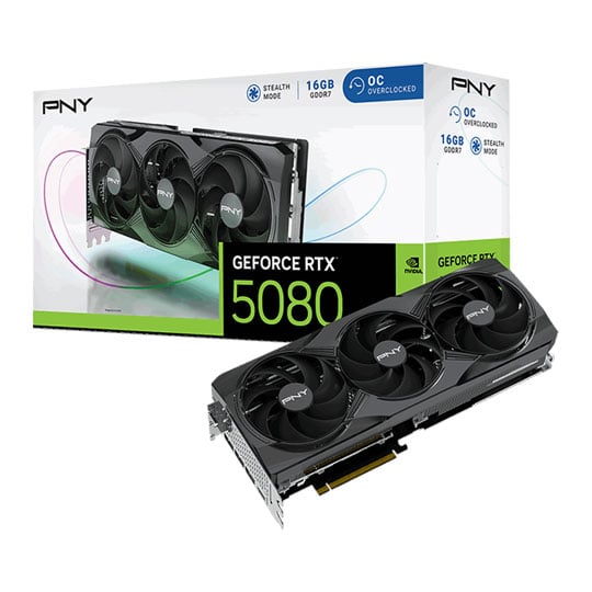 PNY NVIDIA GeForce RTX 5080 OC 16GB GDDR7 Ray-Tracing Graphics Card, DLSS 4, 10752 Cores, 2620MHz Boost
