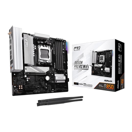 ASRock B850M Pro RS WiFi, AMD B850, AM5, DDR5, PCIe 5.0, 3x M.2, 2.5G LAN, USB 3.2 Gen2, AMD EXPO, mATX