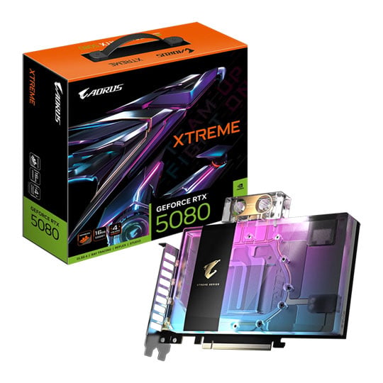 Gigabyte AORUS NVIDIA GeForce RTX 5080 XTREME WATERFORCE WB 16GB GDDR7 Graphics Card, DLSS 4, 10752 Cores, 2805MHz Clock