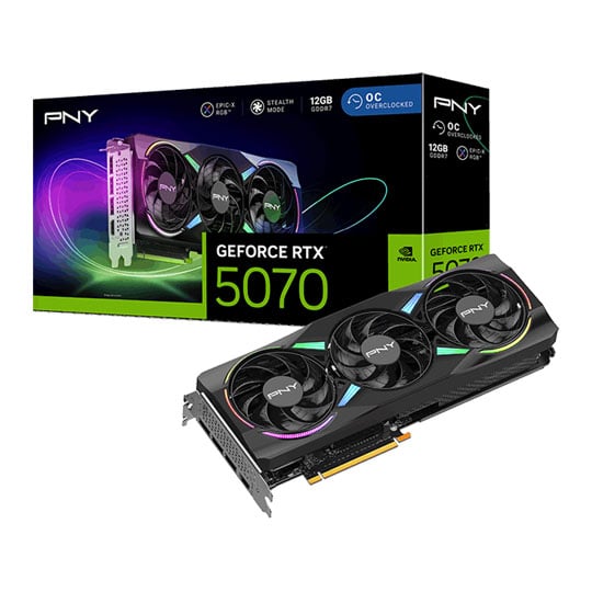 PNY NVIDIA GeForce RTX 5070 ARGB EPIC-X RGB OC 12GB GDDR7 Ray-Tracing Graphics Card, DLSS 4, 6144 Cores, 2510MHz Boost