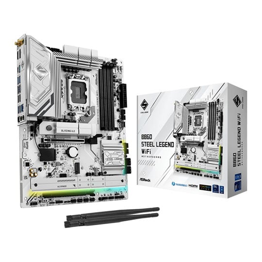 ASRock B860 Steel Legend WiFi, Intel B860, LGA1851, DDR5, PCIe 5.0, 4x M.2, 2.5GbE, Wi-Fi 6E, USB 3.2 Gen2x2, TB4, ATX