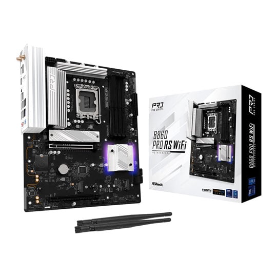 ASRock B860 Pro RS WiFi, Intel B860, LGA1851, DDR5, PCIe 5.0, 3x M.2, 2.5GbE, Wi-Fi 6E, USB 3.2 Gen2x2, ATX