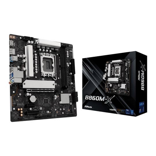 ASRock B860M-X, Intel B860, LGA1851, DDR5, PCIe 4.0, 2x M.2, 2.5GbE, USB 3.2 Gen2x2, mATX