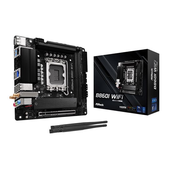 ASRock B860I WiFi, Intel B860, LGA1851, DDR5, PCIe 5.0, 2x M.2, GbE, 2.5GbE, Wi-Fi 6E, USB 3.2 Gen2x2, mITX