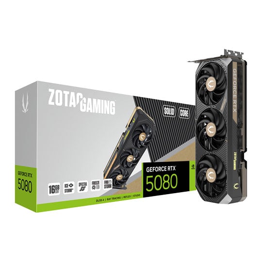 Zotac NVIDIA GeForce RTX 5080 SOLID CORE 16GB GDDR7 Ray-Tracing Graphics Card, DLSS 4, 10752 Cores, 2617 MHz Boost