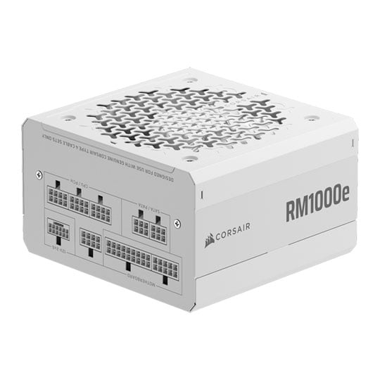Corsair 1000W CORSAIR RMe Series RM1000e, White, Modular, Cybenetics Gold, PCIe 5.1 Single Rail, 83.3A, 120mm Fan, ATX 3.1 PSU