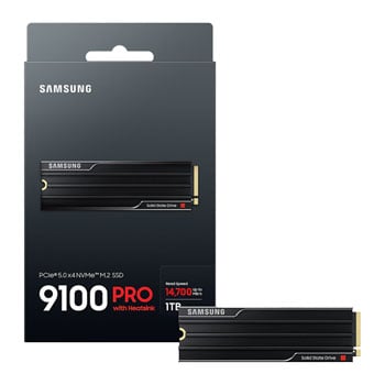 Samsung 1TB Samsung 9100 PRO w/ Heatsink, M.2 2280, PCIe 5.0, NVMe SSD, V-NAND TLC, 14700 MB/s, 13300 MB/s, 1850K / 2600K IOPS