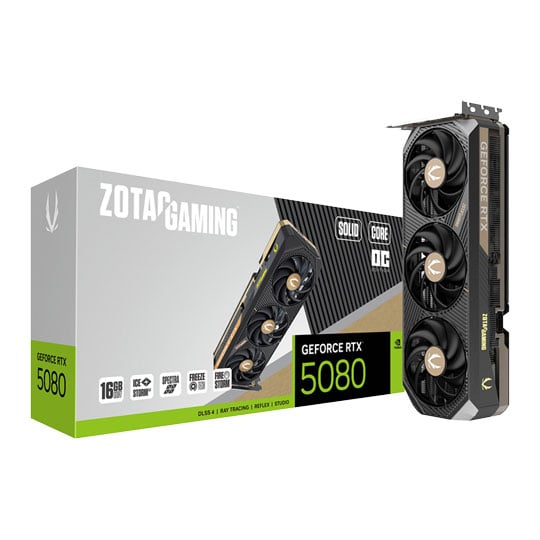 Zotac NVIDIA GeForce RTX 5080 SOLID CORE OC 16GB GDDR7 Ray-Tracing Graphics Card, DLSS 4, 10752 Cores, 2640 MHz Boost