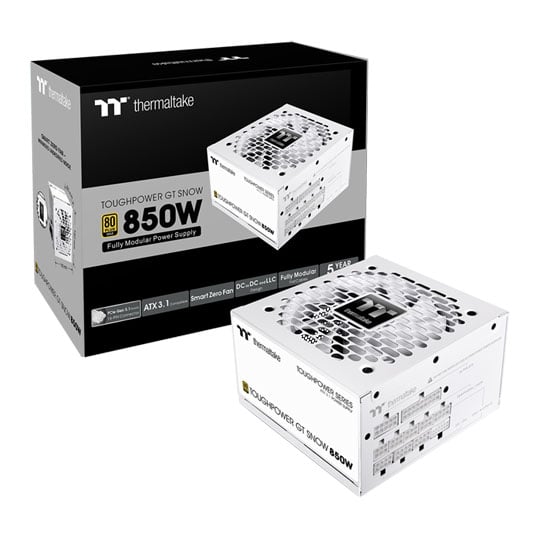 ThermalTake 850W Thermaltake Toughpower GT, Snow Fully Modular, PCIE 5.1, 80PLUS Gold, Single Rail, 70.8A, 120mm Fan, ATX3.1