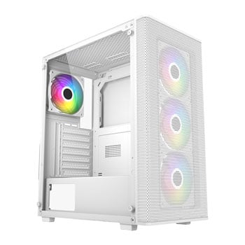 FSP M220, Mid Tower Chassis, Tempered Glass, 4x 120mm ARGB Fans, USB 3.0, White, ATX / mATX / mITX