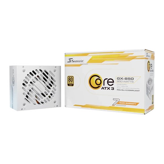 Seasonic 850W Seasonic CORE GX White ATX3.1, 80PLUS Gold, Single Rail, Fully Modular, 70A, 120mm HD Bearing Fan, ATX3.1 PSU