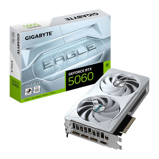 Gigabyte NVIDIA GeForce RTX 5060 EAGLE OC ICE 8GB GDDR7 Ray-Tracing Graphics Card, DLSS 4, 3840 Cores, 2550 MHz Clock