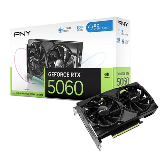 PNY NVIDIA GeForce RTX 5060 DUAL FAN OC 8GB GDDR7 Ray-Tracing Graphics Card, DLSS 4, 3840 Cores, 2535 MHz Boost