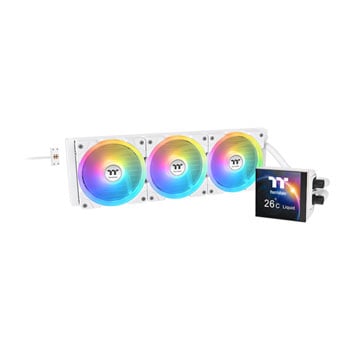 ThermalTake MAGFloe 360 Ultra ARGB Sync AIO CPU Cooler, Snow, 3 x 120mm ARGB Fans, 3.95" Screen, Intel / AMD