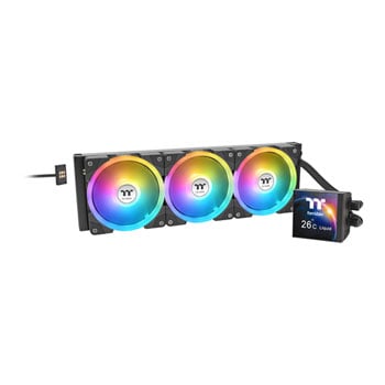 ThermalTake MAGFloe 420 Ultra ARGB Sync AIO CPU Cooler, Black, 3 x 140mm ARGB Fans, 3.95" Screen, Intel / AMD
