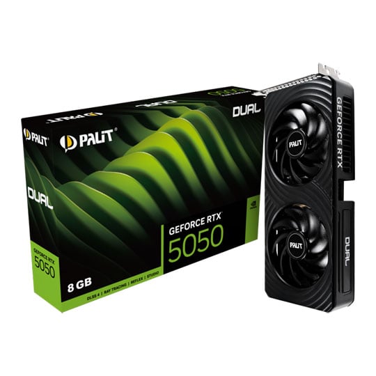 Palit NVIDIA GeForce RTX 5050 DUAL 8GB GDDR6 Ray-Tracing Graphics Card, DLSS 4, 2560 Cores, 2572 MHz Boost