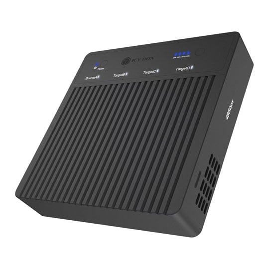 ICY BOX UK IB-4013MCL-C4 CloneStation, Black, Supports 4x M.2 NVMe SSD, High-Speed USB 4.0, 40Gbit/s, Aluminium, Fan