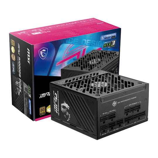 MSI Refurbished 1000W MSI MPG A1000GS, Fully Modular, 80PLUS Gold, PCIE 5.1, 83.3A, 135mm Fan, Quiet ATX 3.1 PSU