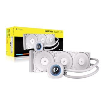 Corsair NAUTILUS 360 RS LCD AIO CPU Cooler, White, 2.1" LCD Display, 3x 120mm RS120 Fans, Intel / AMD