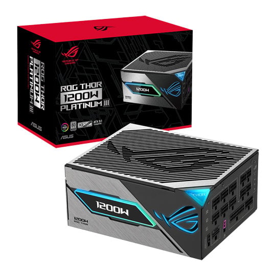 ASUS 1200W ASUS ROG Thor Platinum III, Full Modular, 80PLUS Platinum, PCIe 5.1 / ATX 3.1, Single Rail, 100A, 135mm Fan, PSU