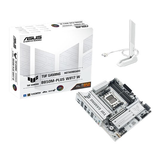 ASUS TUF GAMING B850M-PLUS WiFi7 W, AMD B850, AM5, DDR5, PCIe 5.0, 3x M.2, 2.5G/WiFi7, USB 3.2 Gen2x2, AMD EXPO, mATX