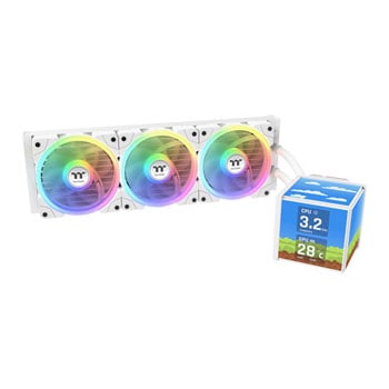 ThermalTake MINECUBE 360 AIO Liquid CPU Cooler, Snow, 3x SWAFAN EX12, 3.95" Quad LCD, VRM Fan, Intel / AMD