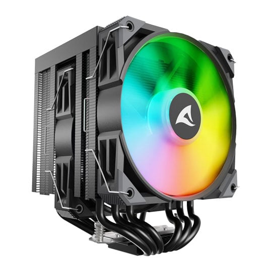 Sharkoon A60 RGB Black CPU Air Cooler, 2x 120mm PWM Fans, Dual Tower, 6x Copper Heatpipes, 5V 4-Pin DG, Intel/AMD