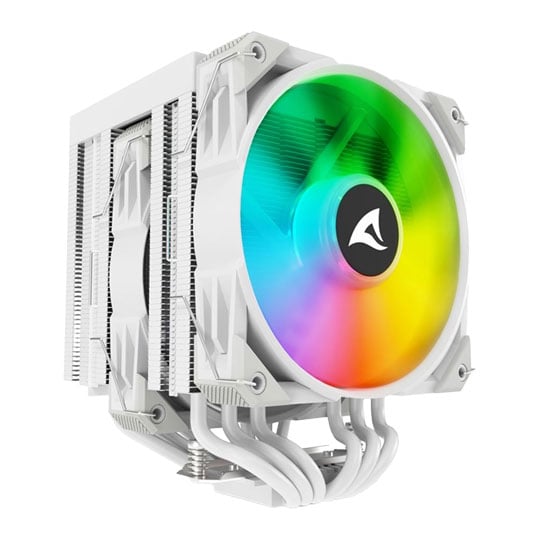Sharkoon A60 RGB White CPU Air Cooler, 2x 120mm PWM Fans, Dual Tower, 6x Copper Heatpipes, 5V 4-Pin DG, Intel/AMD