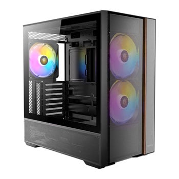 Antec Flux Rear, Black / Wood, Mid Tower w/ Tempered Glass, 3x ARGB 140mm / 2x 140mm Fans, USB Type-C, ATX / mATX / mITX