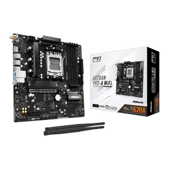 ASRock A620AM Pro-A WIFI, AMD A620A, AM5, DDR5, PCIe 4.0, 3x M.2, 2.5G LAN, Wi-Fi 6E, USB 3.2 Gen1, AMD EXPO, mATX