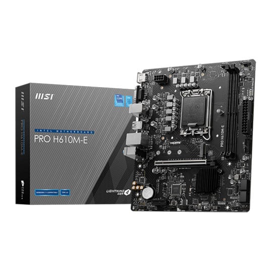 MSI PRO H610M-E, Intel H610, LGA 1700, DDR5, PCIe 4.0, 1x M.2, Gigabit LAN, USB 3.2 Gen1, Intel XMP, mATX