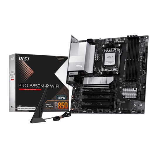 MSI PRO B850M-P WiFi, AMD B850, AM5, DDR5, PCIe 5.0, 3x M.2, 5GbE, Wi-Fi 7, USB 3.2 Gen2, AMD EXPO, mATX